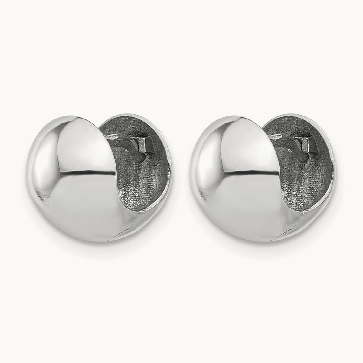Polished Round Huggie Earrings — 14K White Gold