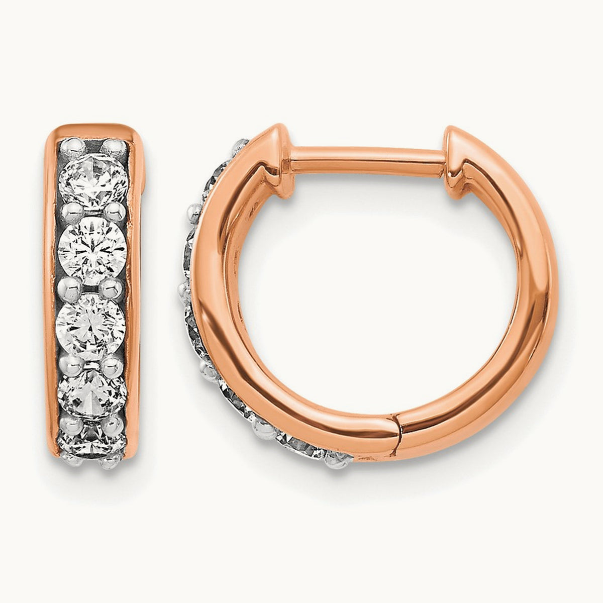 Diamond Hinged Hoop Earrings, 14K Rose Gold