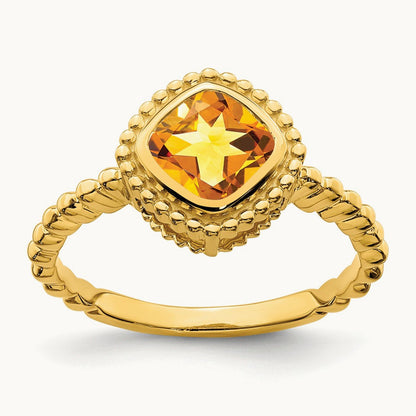 Cushion Citrine Ring — 14K Yellow Gold, 7