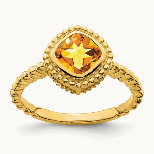 Cushion Citrine Ring — 14K Yellow Gold, 7