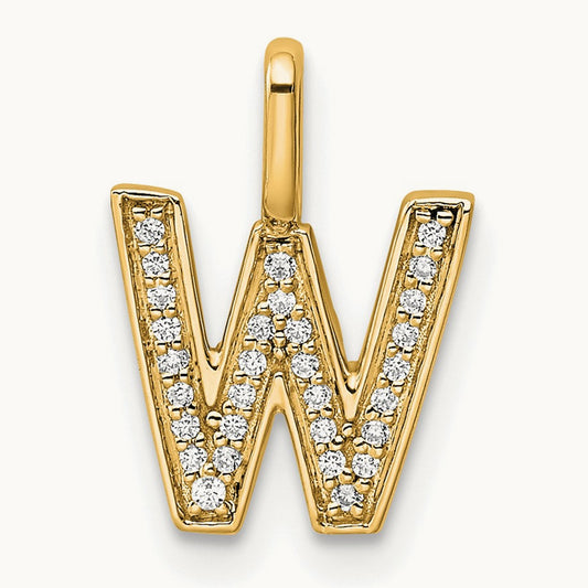 Diamond Letter W Initial Pendant, 14K Gold