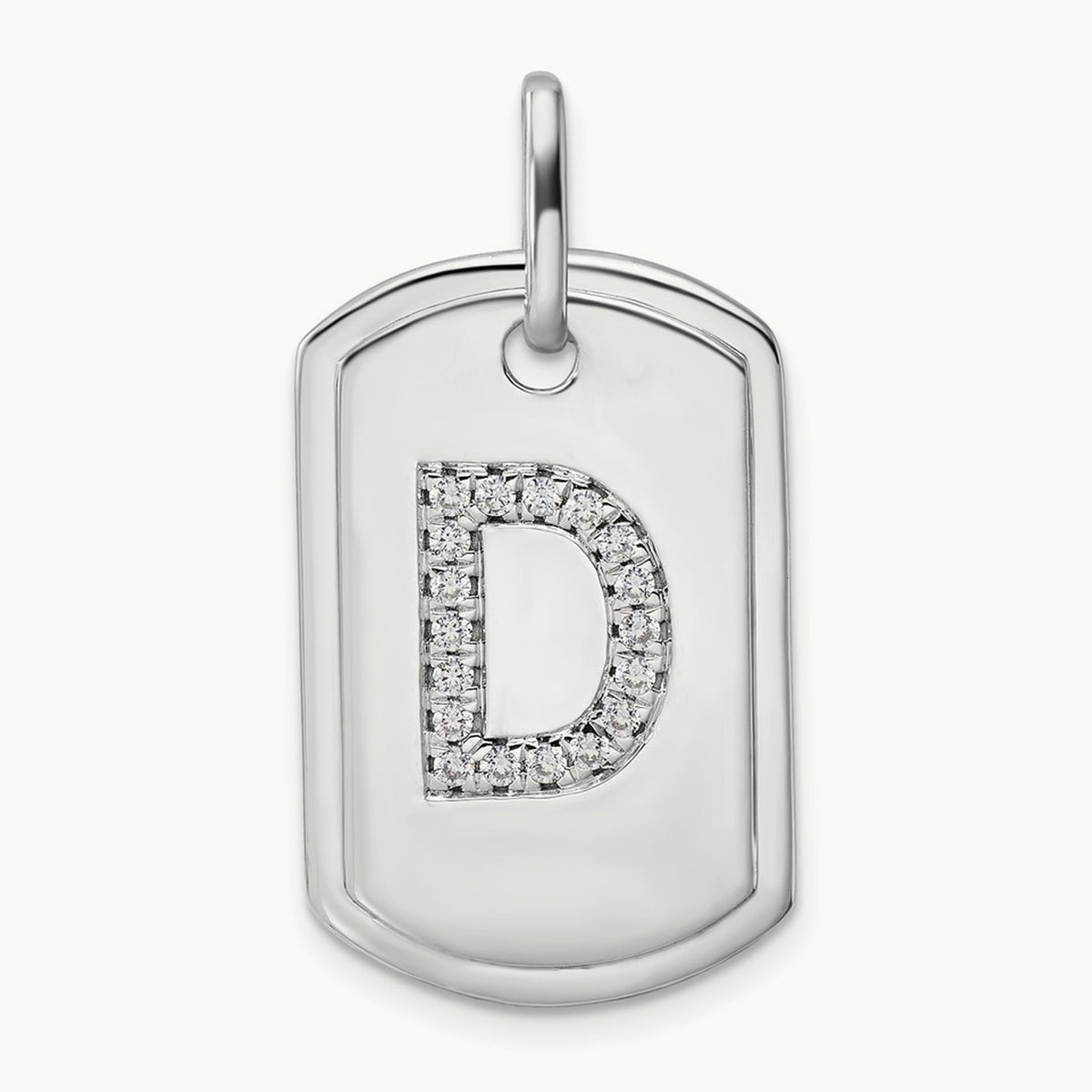 Diamond Dog Tag Charm — 14K White Gold, D