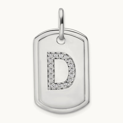 Diamond Dog Tag Charm — 14K White Gold, D