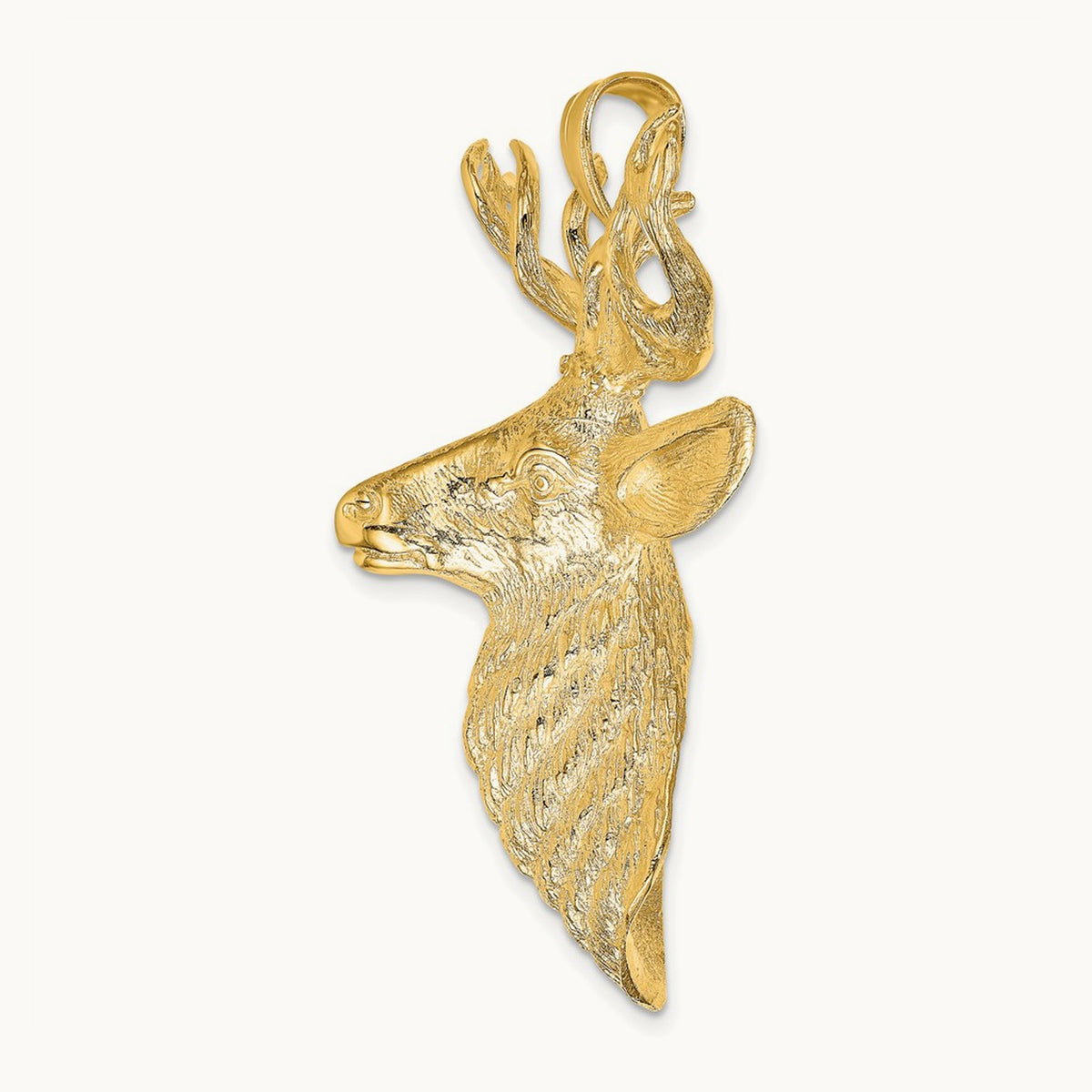 3-D Textured Deer Head Charm, 14K