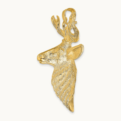 3-D Textured Deer Head Charm, 14K