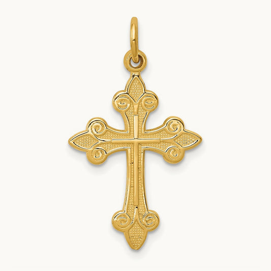 Fleur De Lis Cross Pendant, 14K