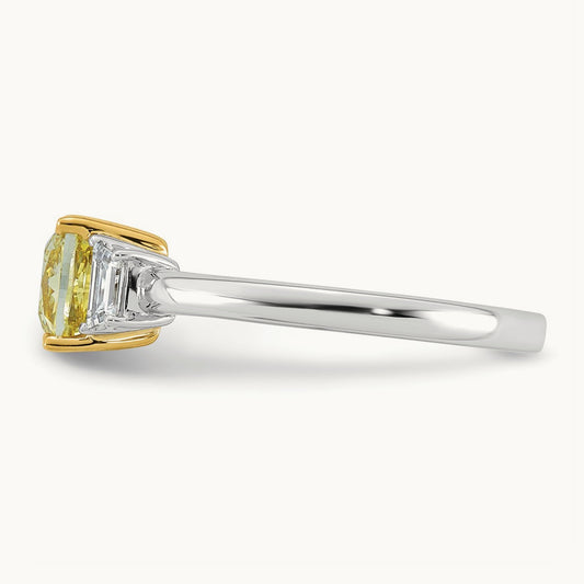 Cushion . Vivid Yellow & Trapezoid Ring, 1.84-3.54 ct Lab-Grown Diamond