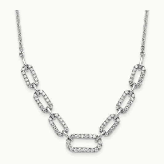 Fashion Link Necklace, 1.00 ct tw Lab-Grown Diamond — 14K White Gold