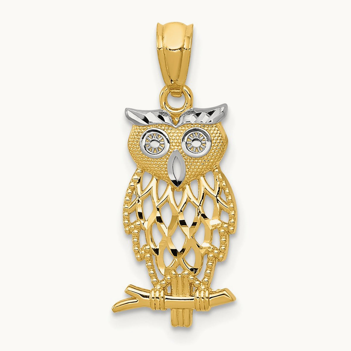 w/ Rhodium Owl Pendant, 14K
