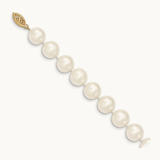 10- White Near Round Freshwater Cultured Pearl Necklace, 14K