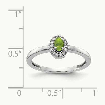 Diamond and Oval Cabochon Peridot Ring, 14K White Gold