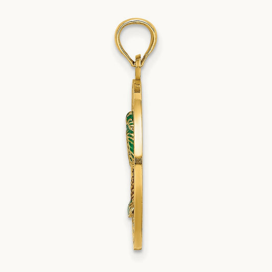 BLUFFTON SC Circle Enameled Palm Tree Charm, 14K