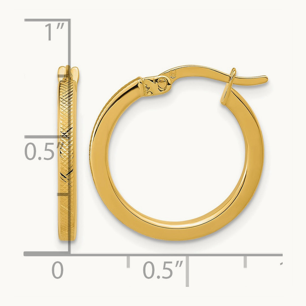 Polished and Textured Round Hoop Earrings, 14K — Leslie's