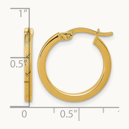 Polished and Textured Round Hoop Earrings, 14K — Leslie's