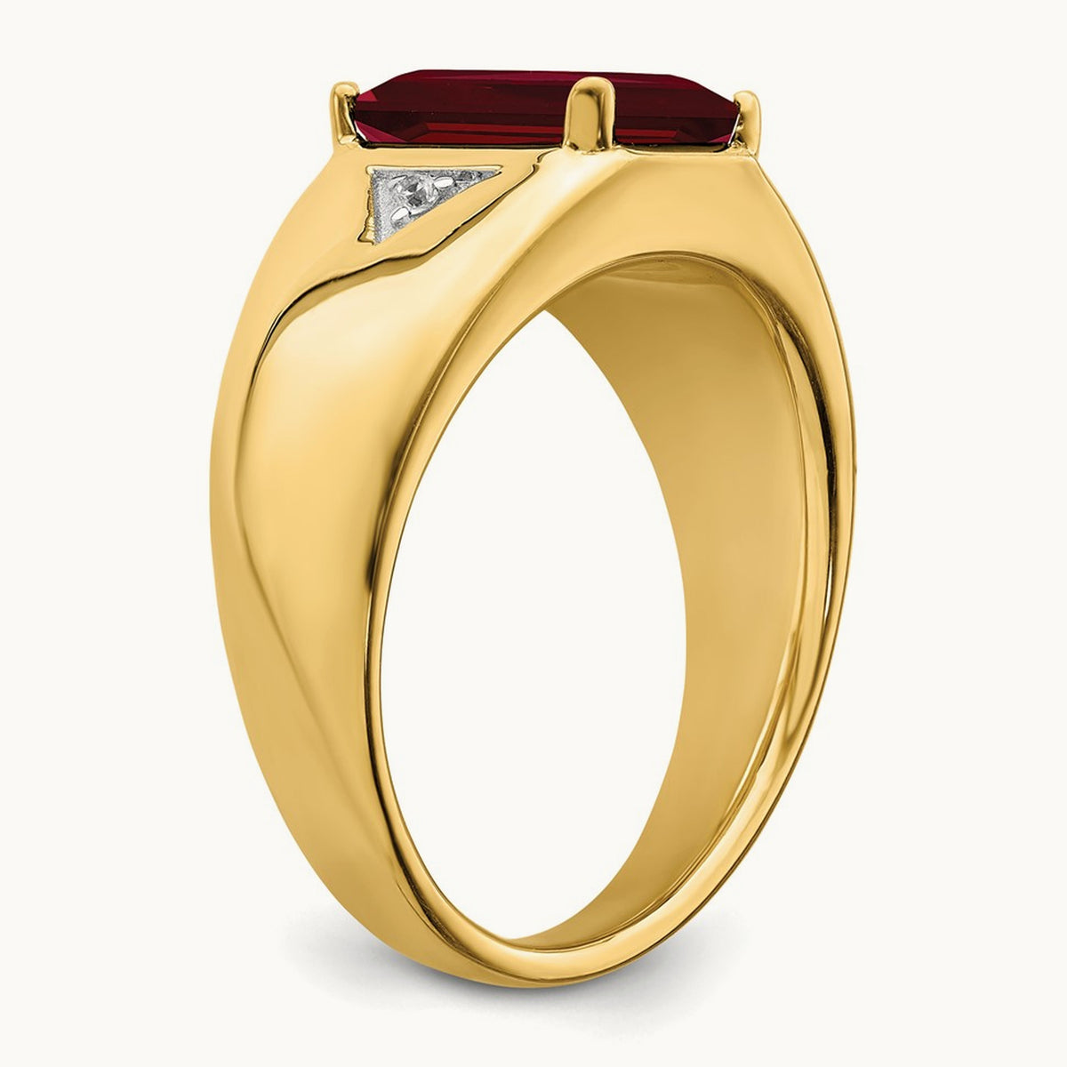 Emerald-cut Created Ruby and Diamond Polished Mens Ring, 14K