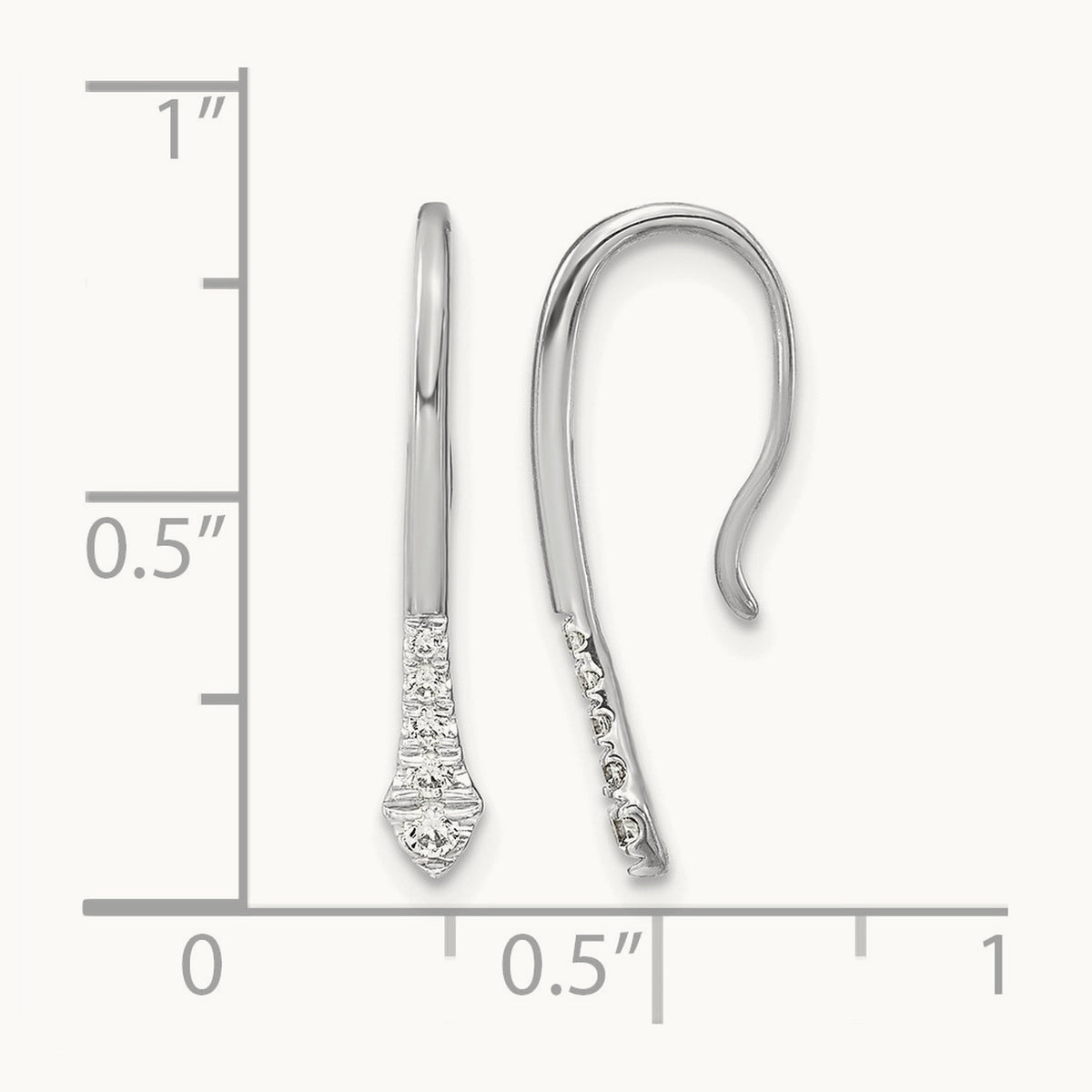 Polished Diamond Drop Wire Earrings — 14K White Gold