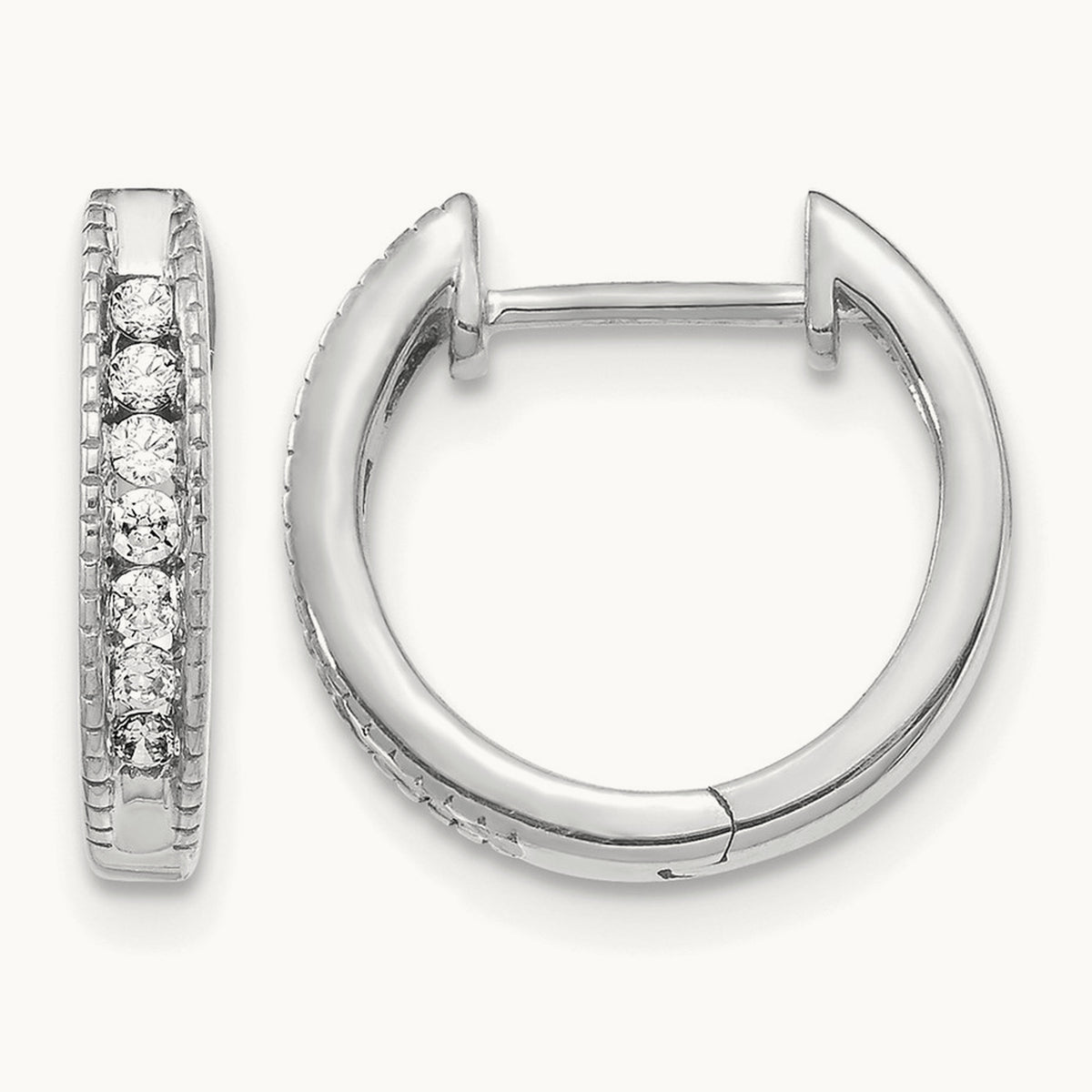 Diamond Hinged Hoop Earrings — 14K White Gold, 0.18 ct