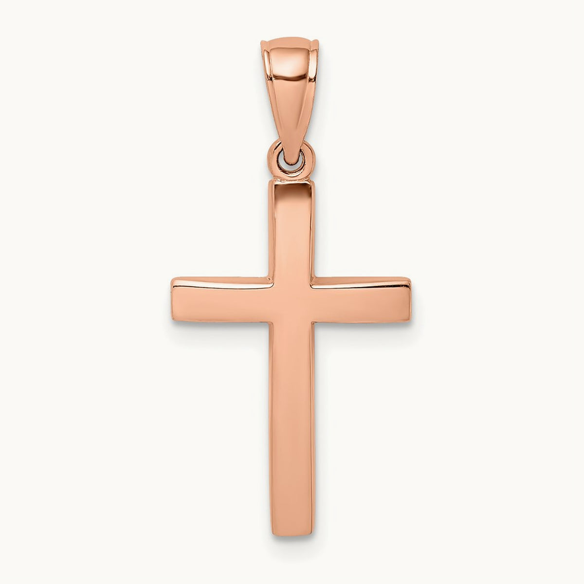 Polished Beveled Cross Charm — 14K Rose Gold
