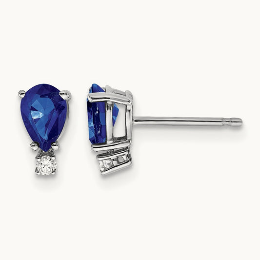 Sapphire Diamond Post Earrings, 14K White Gold