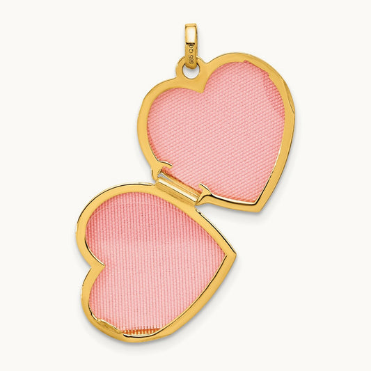 Polished and Textured Diamond Heart Locket with White Rhodium — 14K Two-Tone Gold, 15mm