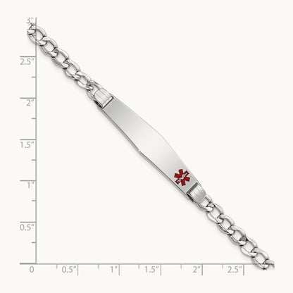 WG Semi-Solid Medical Soft Diamond Shape Red Enamel Cuban ID Bracelet, 14K