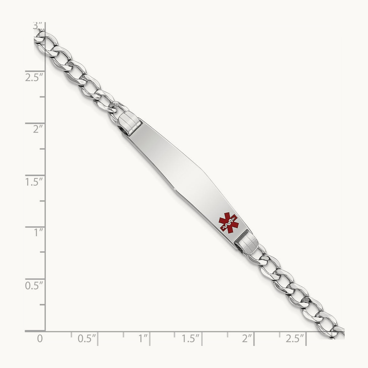 WG Semi-Solid Medical Soft Diamond Shape Red Enamel Cuban ID Bracelet, 14K