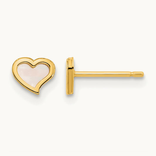 Madi K Polished Heart Mother of Pearl Post Earrings, 14K
