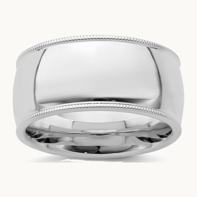 Sterling Silver Rhodium-plated 10mm Comfort Fit Milgrain Band