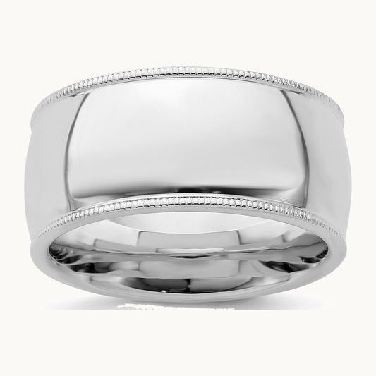 Sterling Silver Rhodium-plated 10mm Comfort Fit Milgrain Band