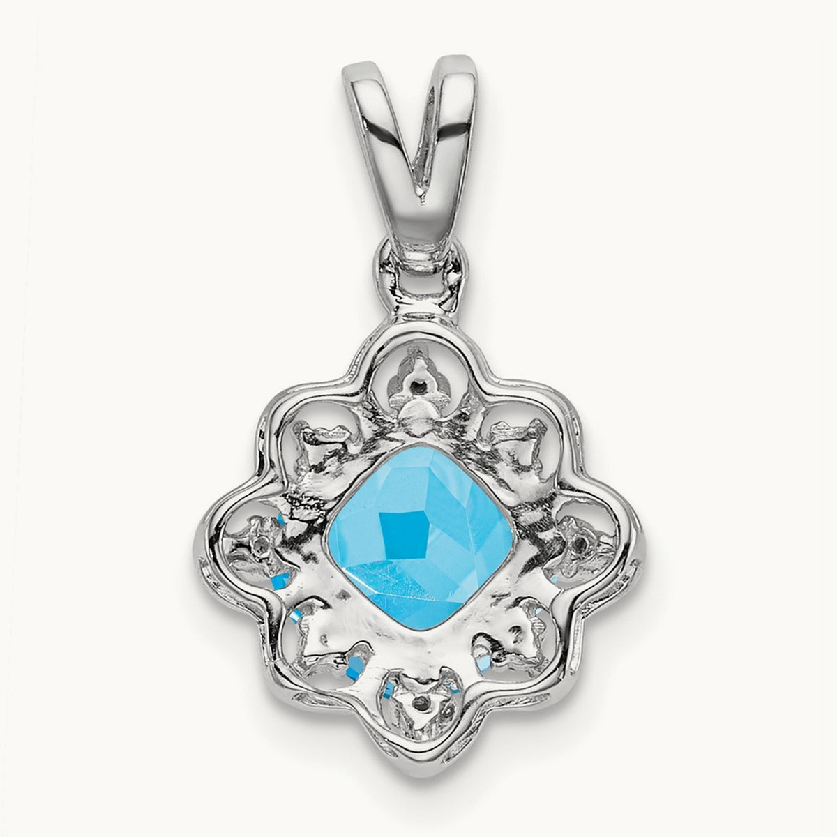 Blue Topaz and Diamond Scalloped Pendant, 14K White Gold