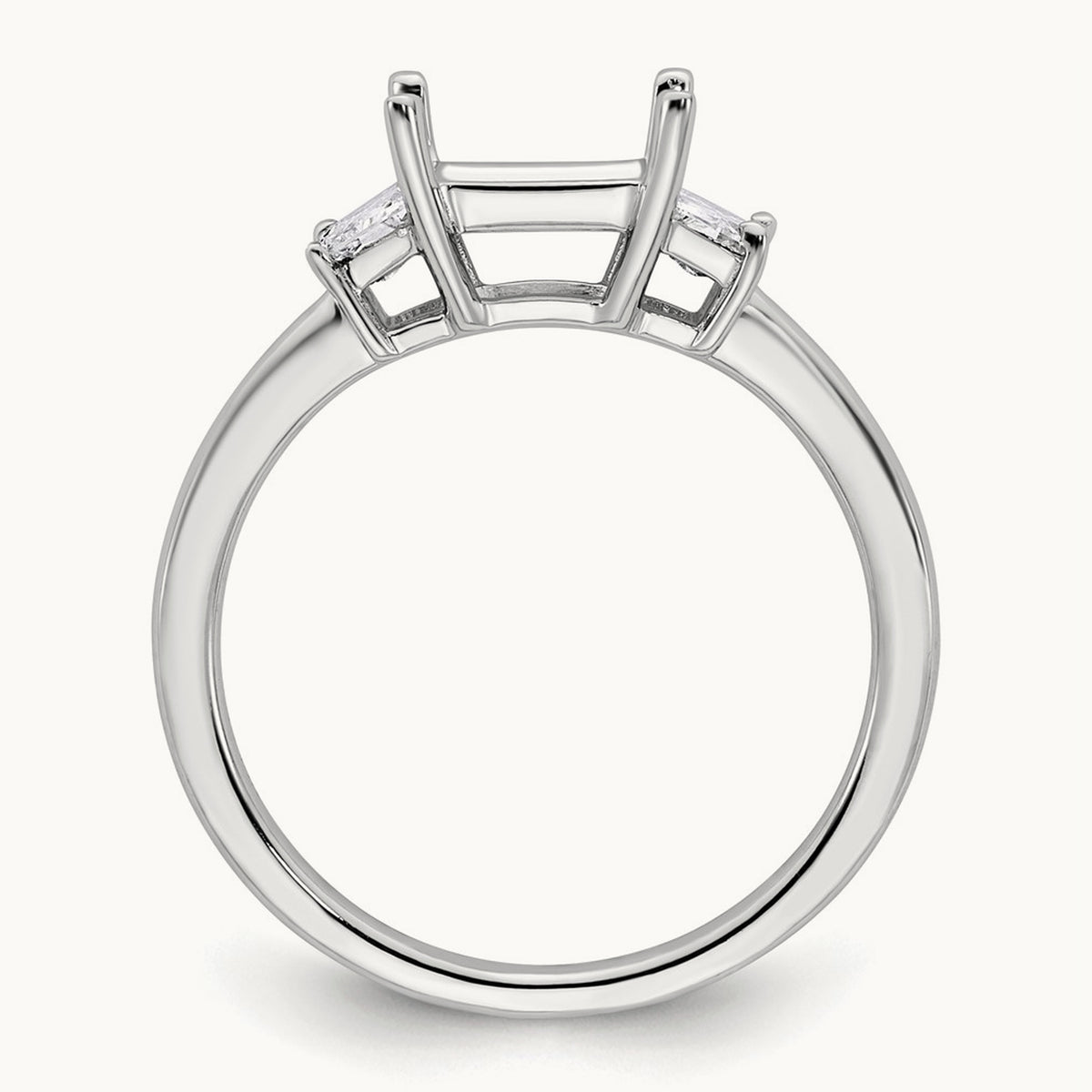 Trapezoid Princess Semi-Mount Engagement Ring — 14K White Gold, 1/2 ct, 7