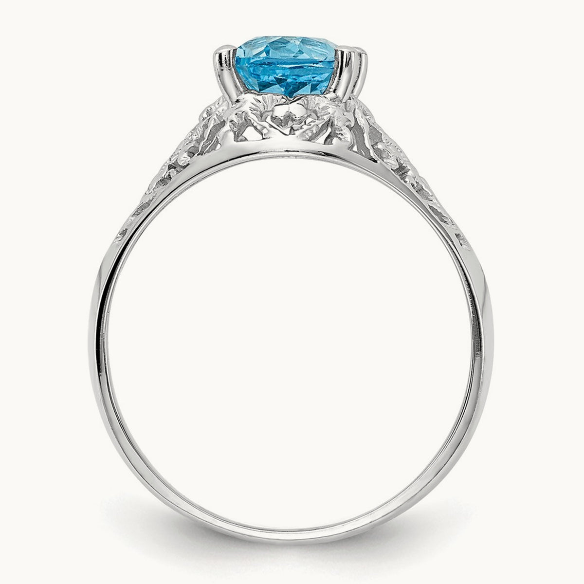 8x6mm Oval Blue Topaz ring, 14K White Gold