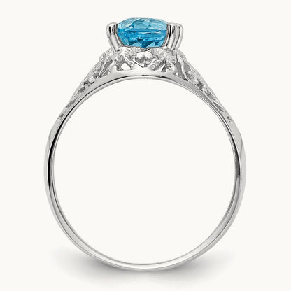 8x6mm Oval Blue Topaz ring, 14K White Gold