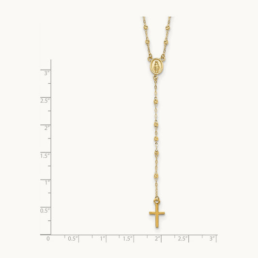 Polished & D/C w/3in ext. Rosary Necklace, 14K Gold