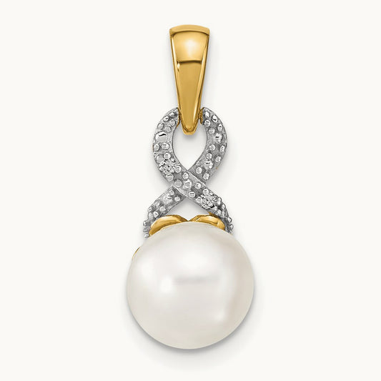 7- Freshwater Cultured Pearl and Diamond Pendant, 8mm, 14K
