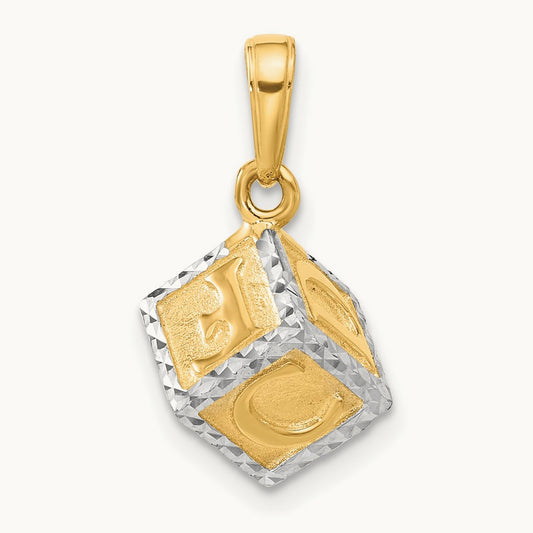 D/C 3D Baby Letter Block Pendant, 14K with White Rhodium