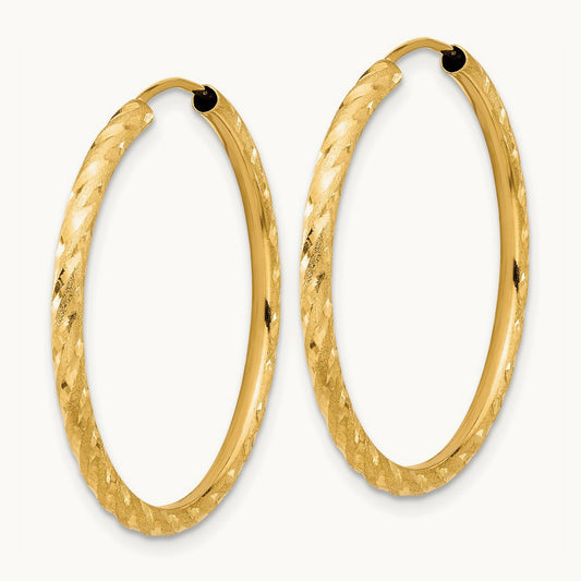 Polished and Satin D/C Endless Hoop Earrings, 2.00mm, 14K