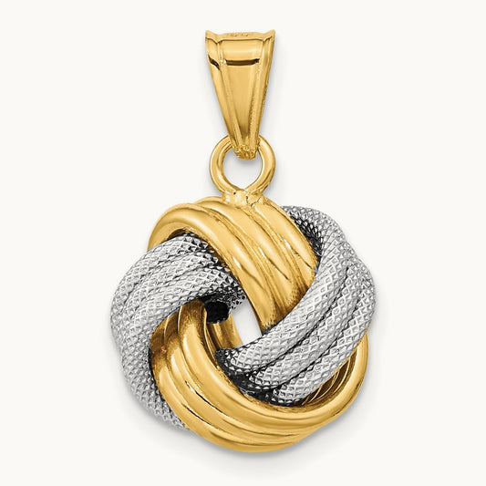Polished Textured Love Knot Pendant — 14K Two-Tone Gold