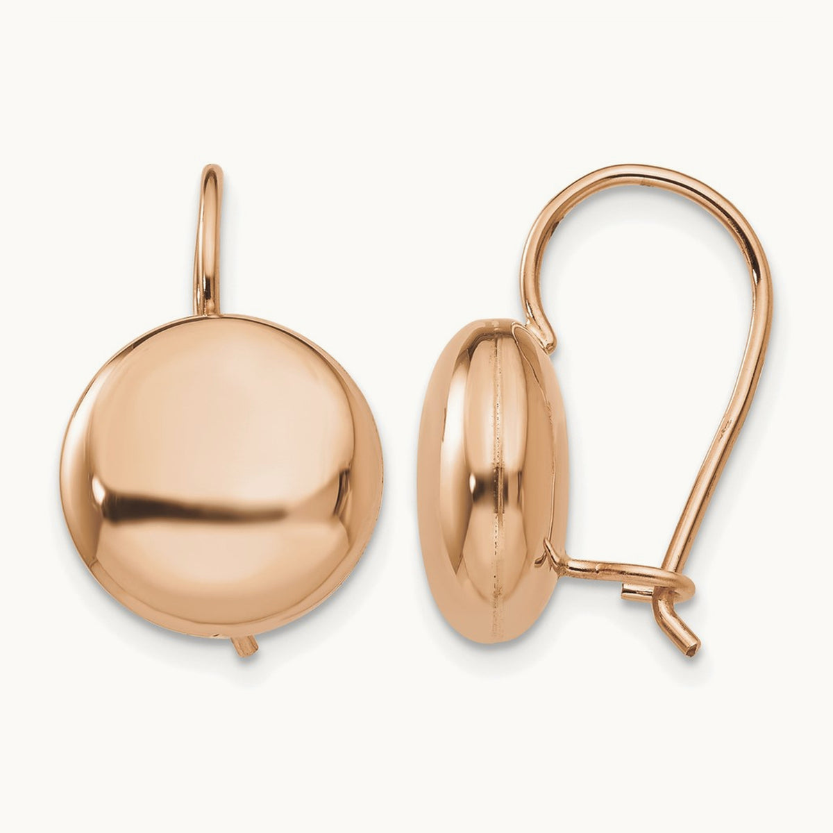 Polished Button Kidney Wire Earrings — 14K Rose Gold, 12mm