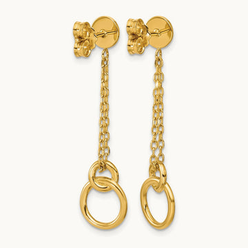 Polished 2-Strand Double Circle Post Dangle Earrings, 14K — Leslie's