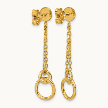 Polished 2-Strand Double Circle Post Dangle Earrings, 14K — Leslie's