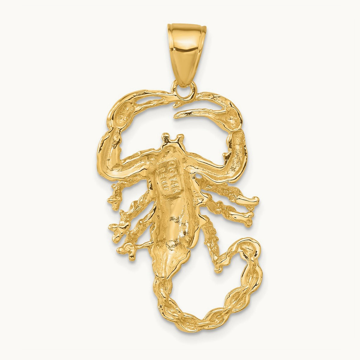 Solid Polished Open-Backed Scorpion Pendant — 14K Yellow Gold, 39mm