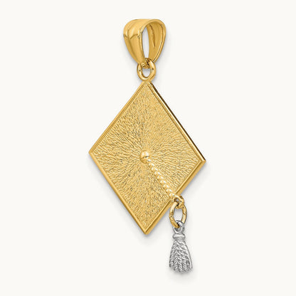 w/Rhodium 3-D Graduation Cap w/Moveable Tassel Pendant, 14K