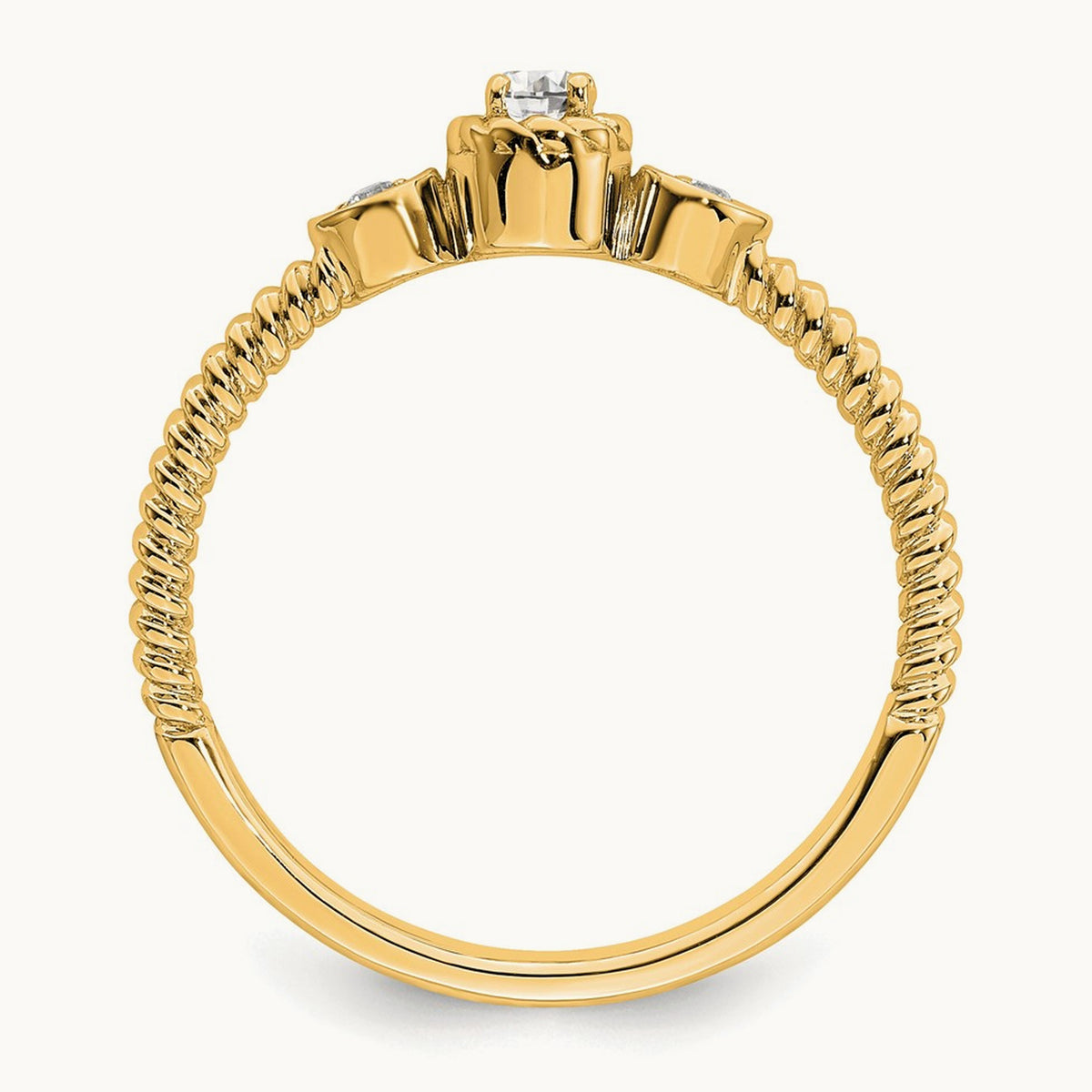 Roped Band Petite Round Complete Dia Ring, 14K Gold