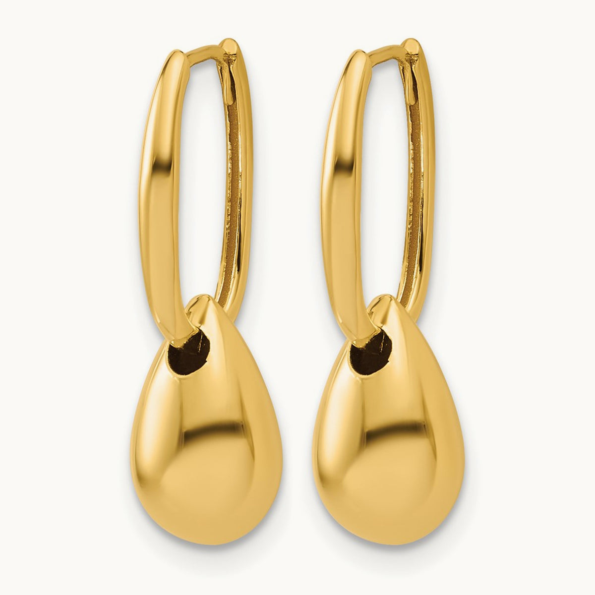 Polished Oval w/Bead Hinged Hoop Earrings, 14K — Leslie's