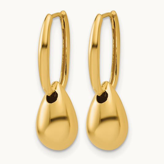 Polished Oval w/Bead Hinged Hoop Earrings, 14K — Leslie's