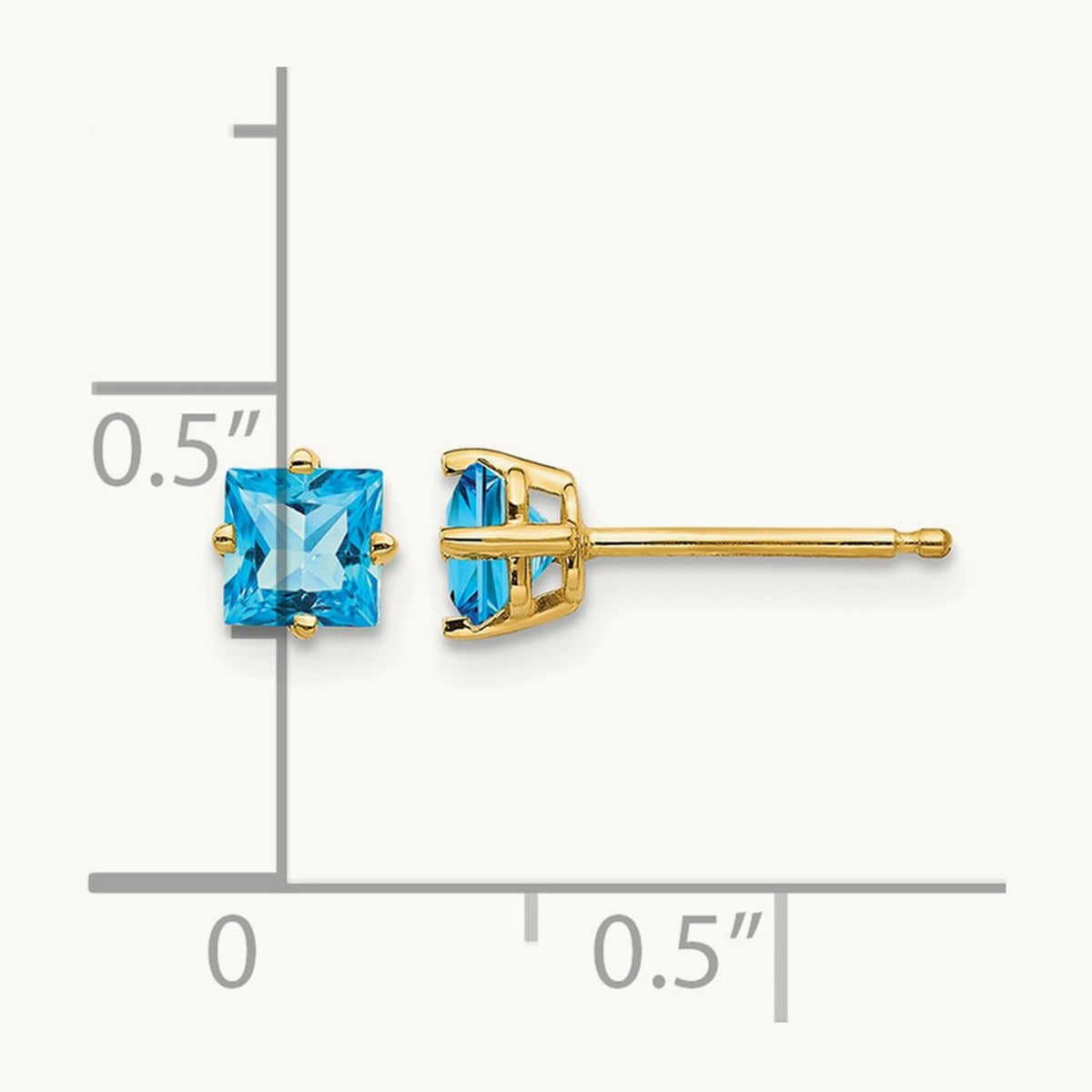 Princess Cut Blue Topaz Earrings, 4mm, 14K