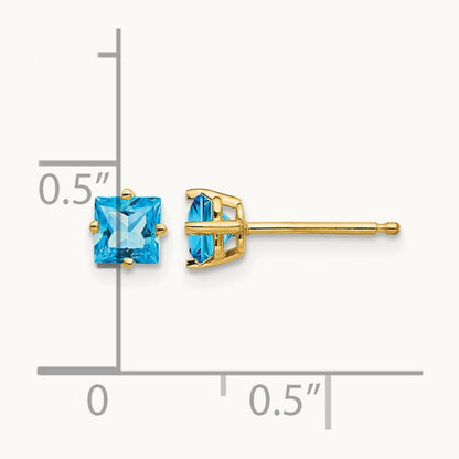 Princess Cut Blue Topaz Earrings, 4mm, 14K