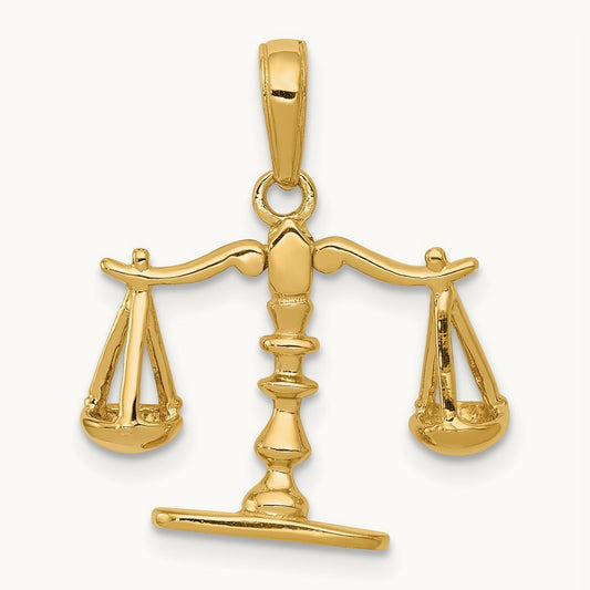 3-D Moveable Scales of Justice Pendant — 14K Yellow Gold