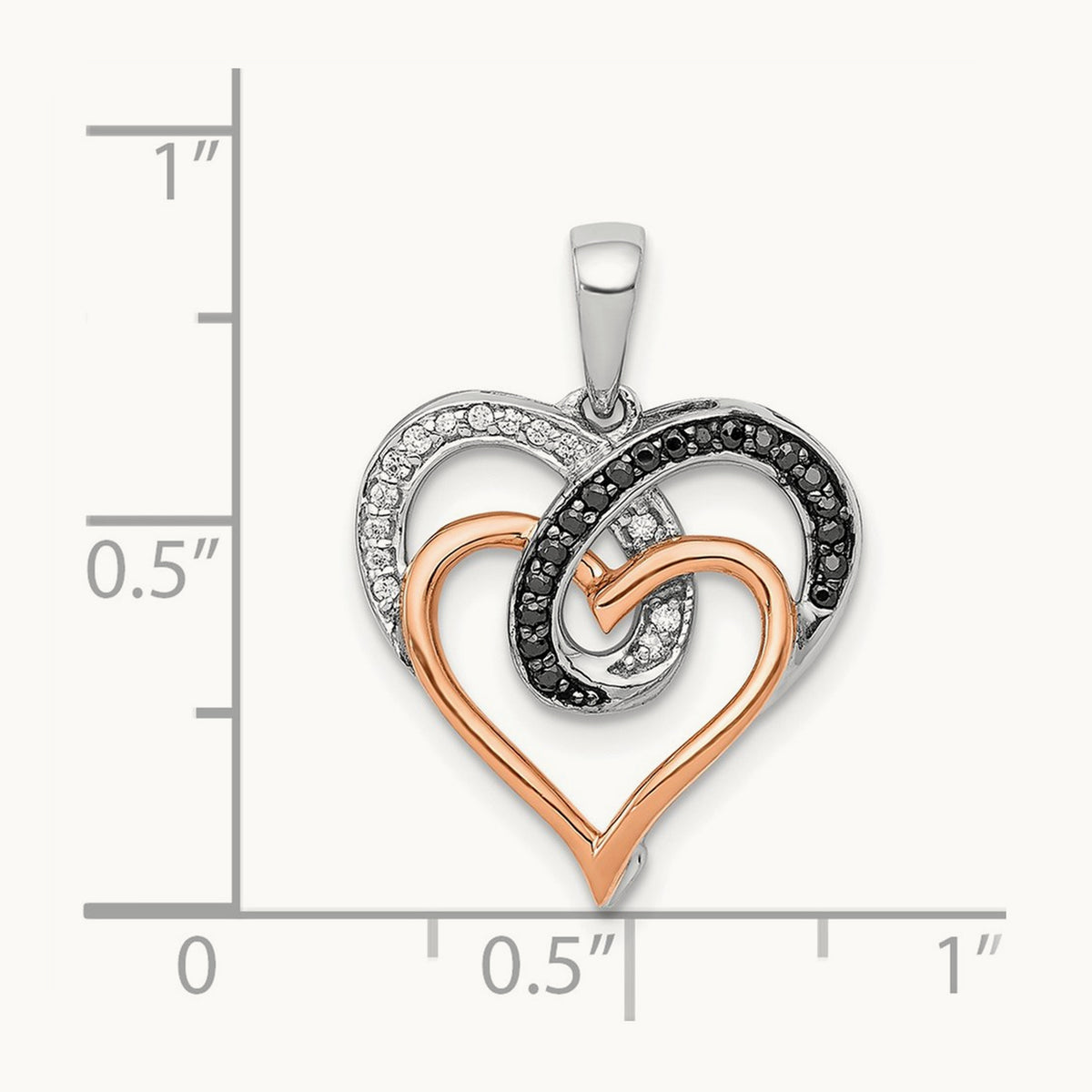 Diamond Hearts Pendant, 14K White with Rose Gold White and Black